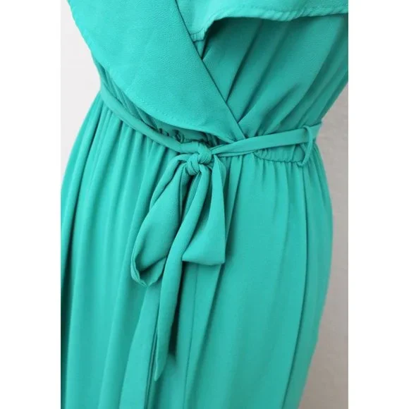 Vici Lost in the Moment Maxi Dress Cape Surplice Wrap V Neck Slit Green S $68 - Picture 7 of 12